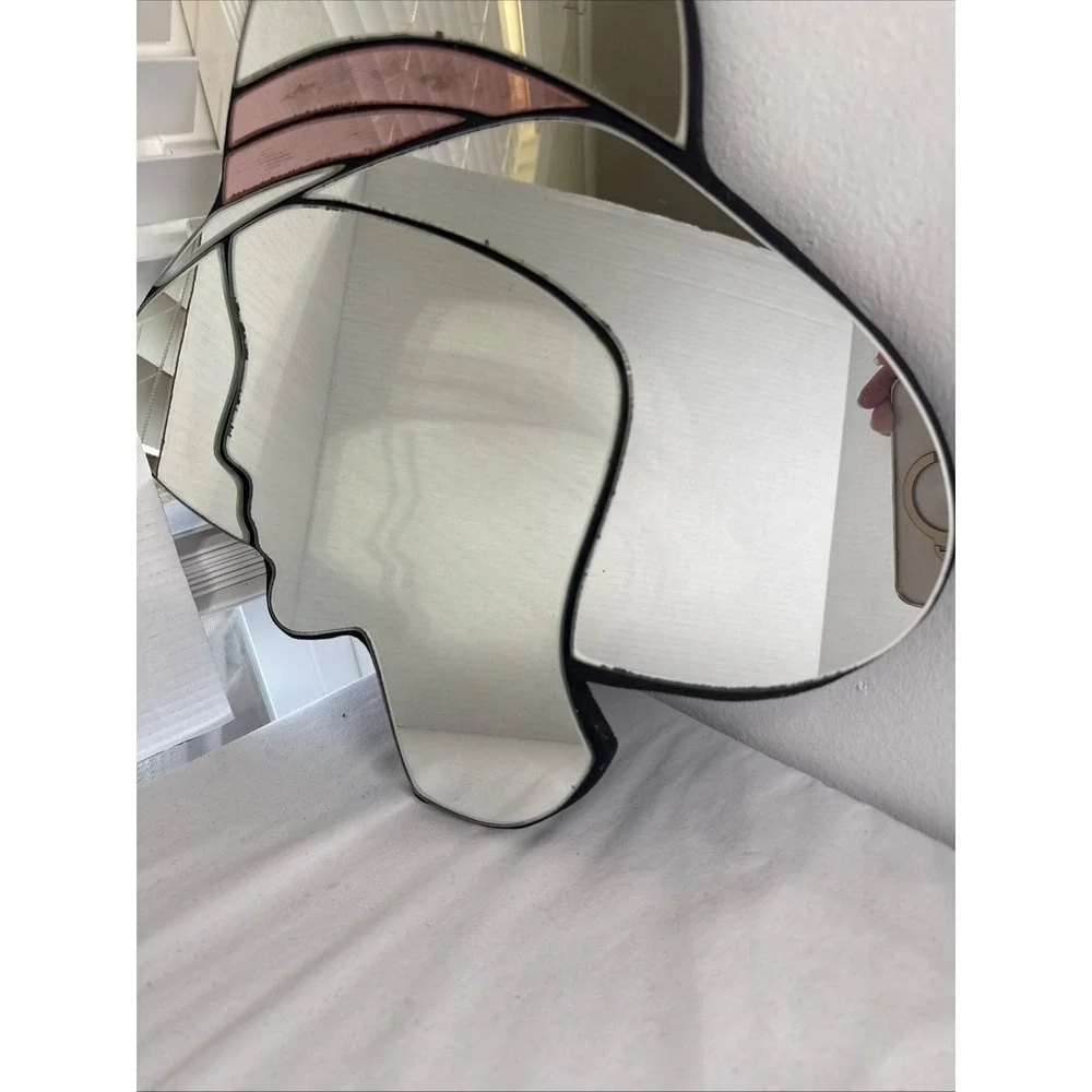 Vtg Figural Wall Cut Glass Mirror Art Deco Retro Woman Profile w/ Hat